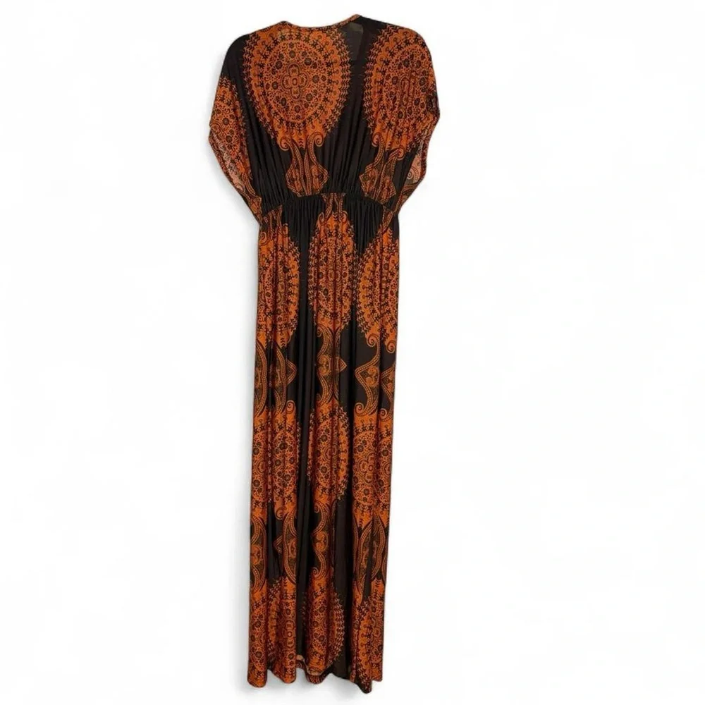 India Boutique Brown Maxi Dress with Orange Medallion Print - Picture 7 of 8